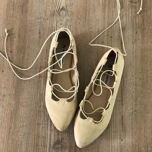 Lace Up Ballet Flat Nude